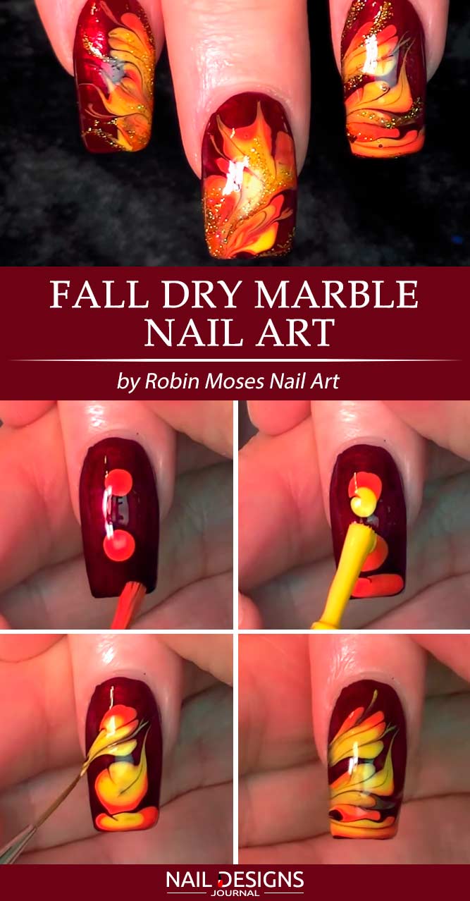 Fall Dry Marble Nail Art #drymarblenailart #fallnaildesigns
