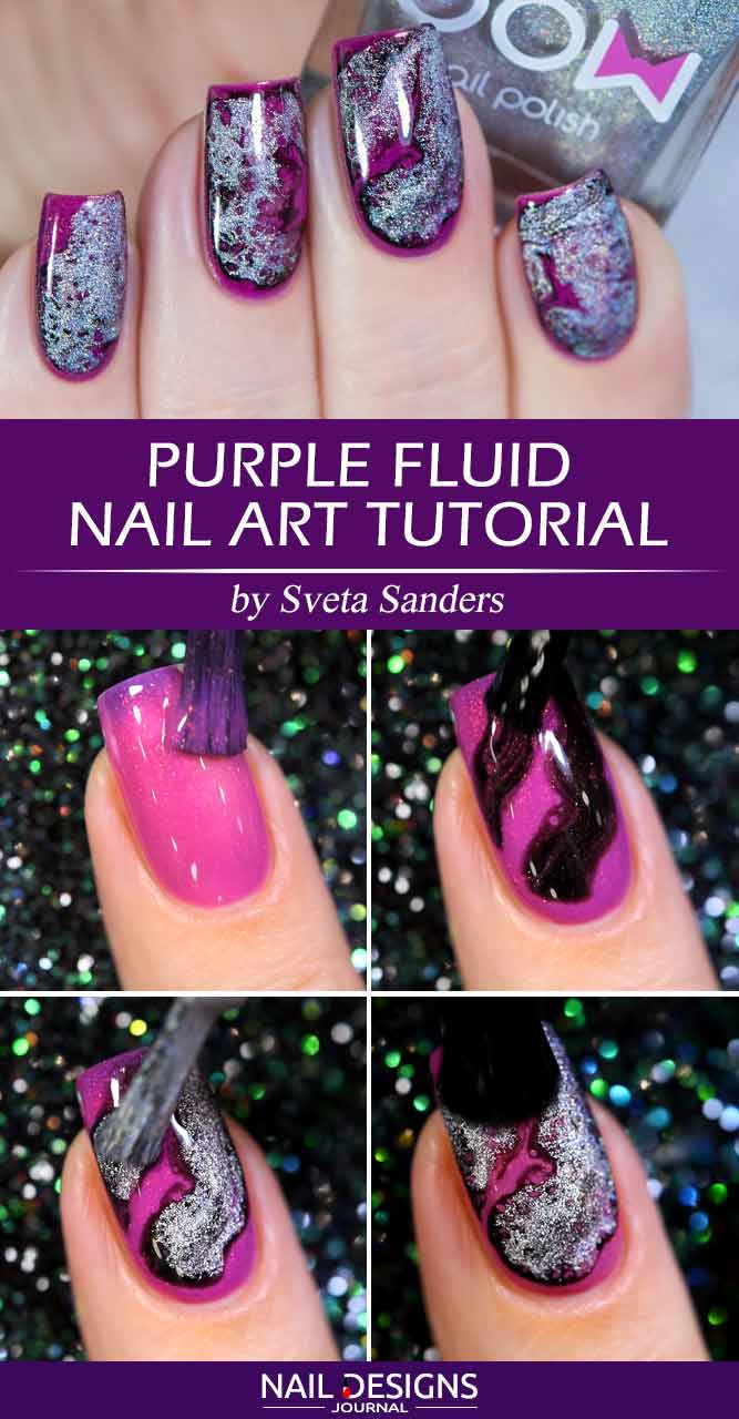 Purple Fluid Art Nail Art Tutorial