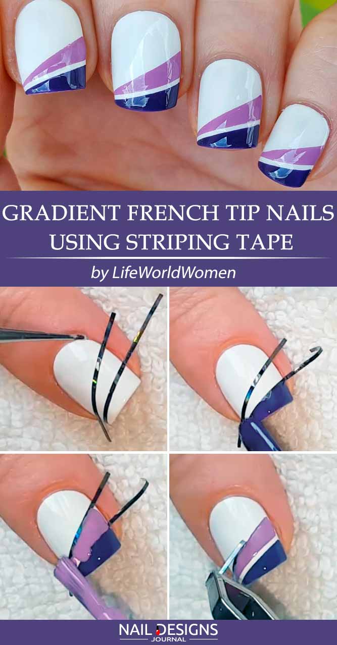 Gradient French Tip Nails Using Striping Tape