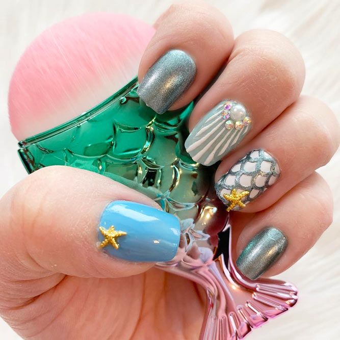 Beautiful Rhinestone Mermaid Nail Art Designs