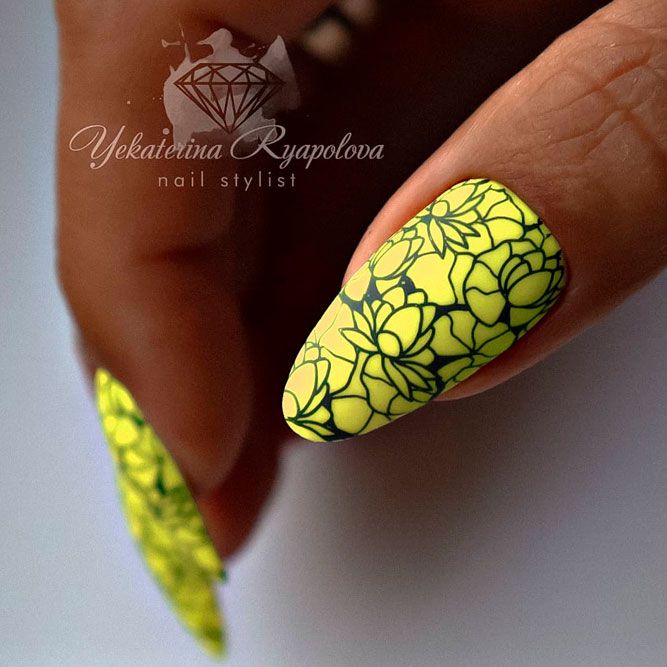 Neon Tropical Flower Nail Designs