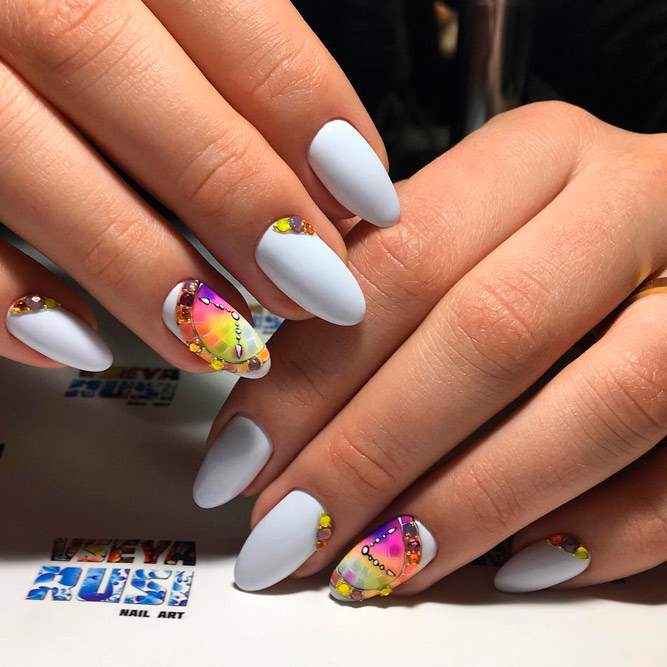 White Nail Polish with Bright Pops of Color picture 2