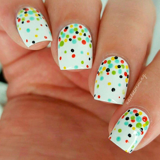 White Nail Polish with Bright Pops of Color picture 3