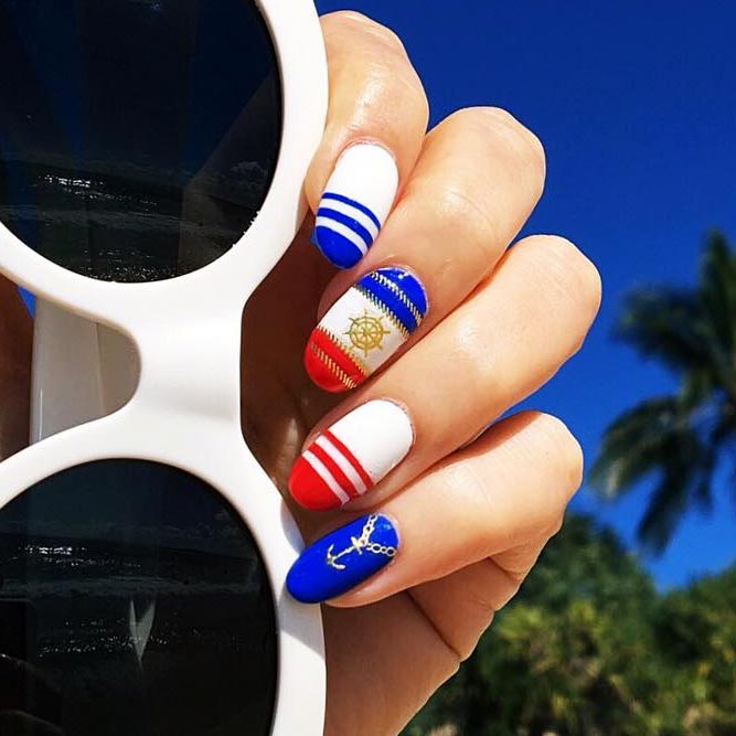 Summer Nails With Cute Anchor Sea Theme