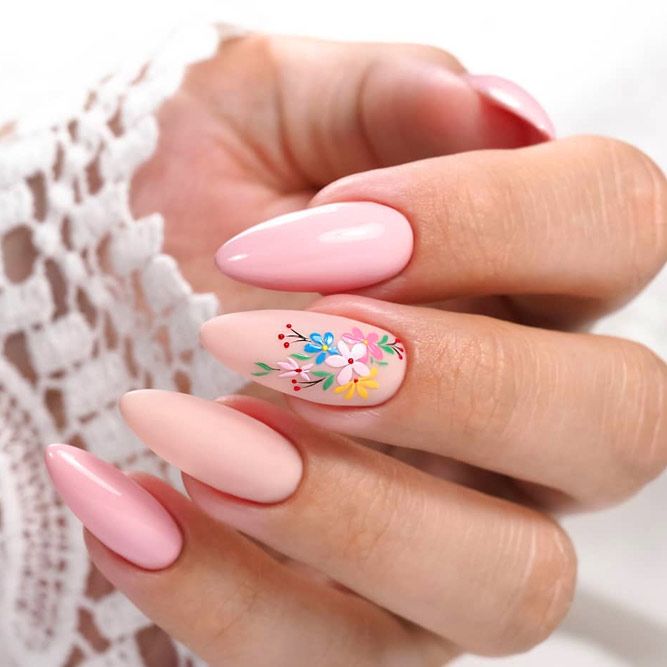 Nude Nails With Flowers
