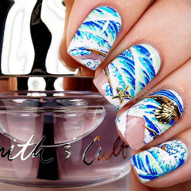Summer Nails With Blue Sea Theme