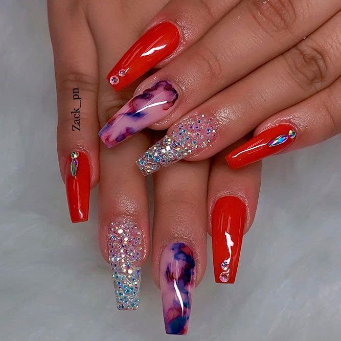 Cool Nail Designs With Stones Accent