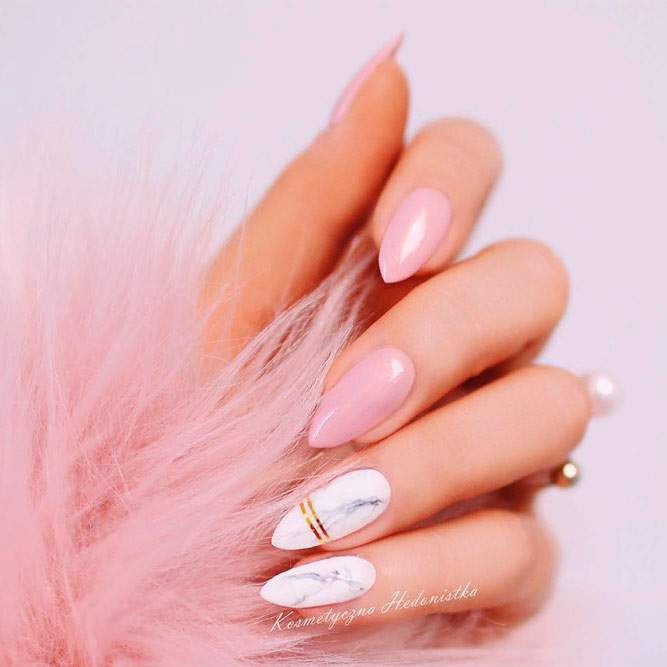 Cute Pink And Marbled Nails #pinknails #nudenails #marblenails