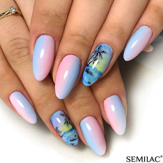 Sunset Tropical Nails Art With Ombre