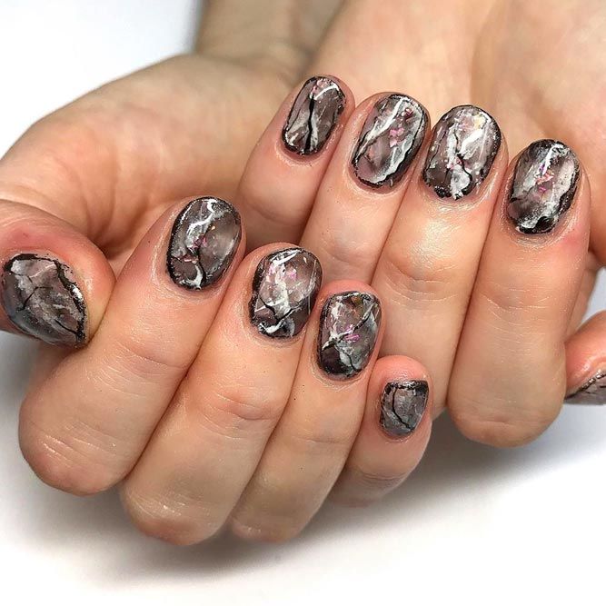 Dark Marble Design for Short Nails