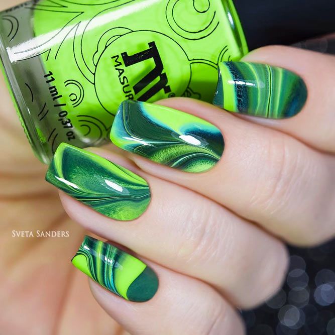 Green Water Marble Nails