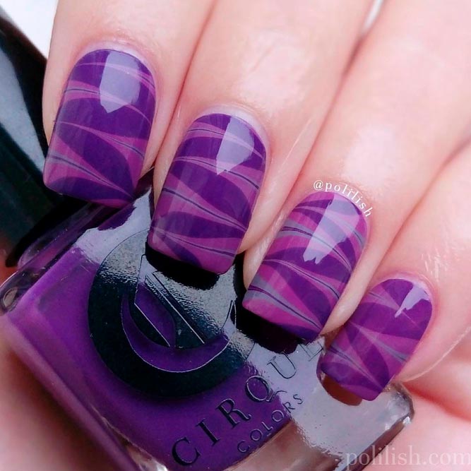 Purple Water Marble Nails Art #shortnails #purplenails