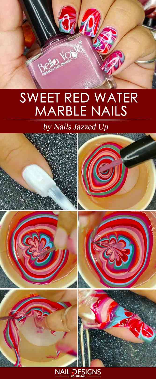 Red Water Marble Nails