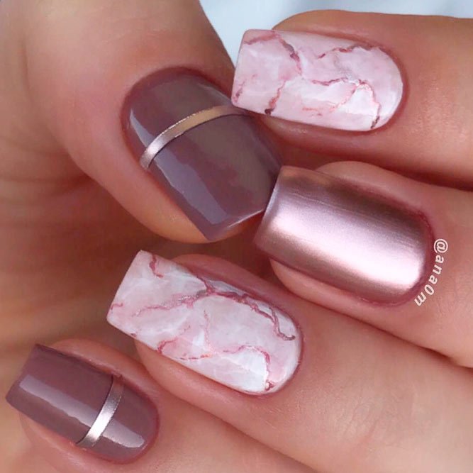 Quartz Marble Nails Art With Glitter #pinknails #squarenails