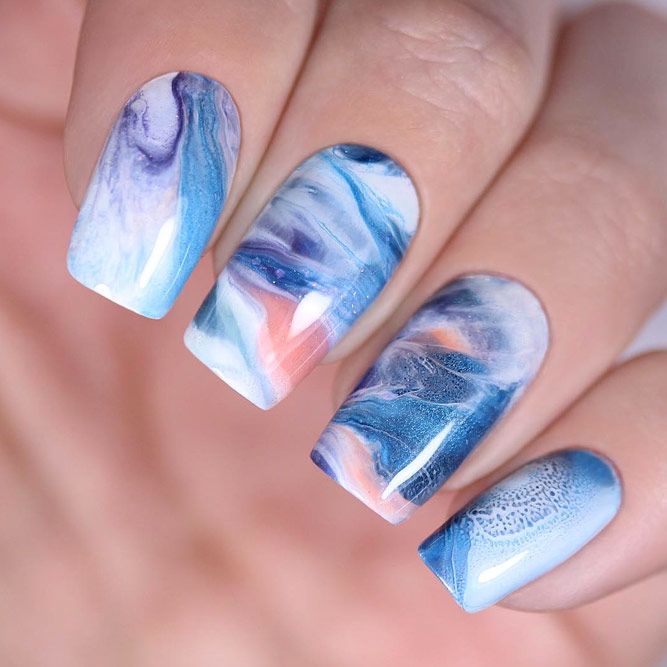 DIY Blue Marble Mani With Stamping