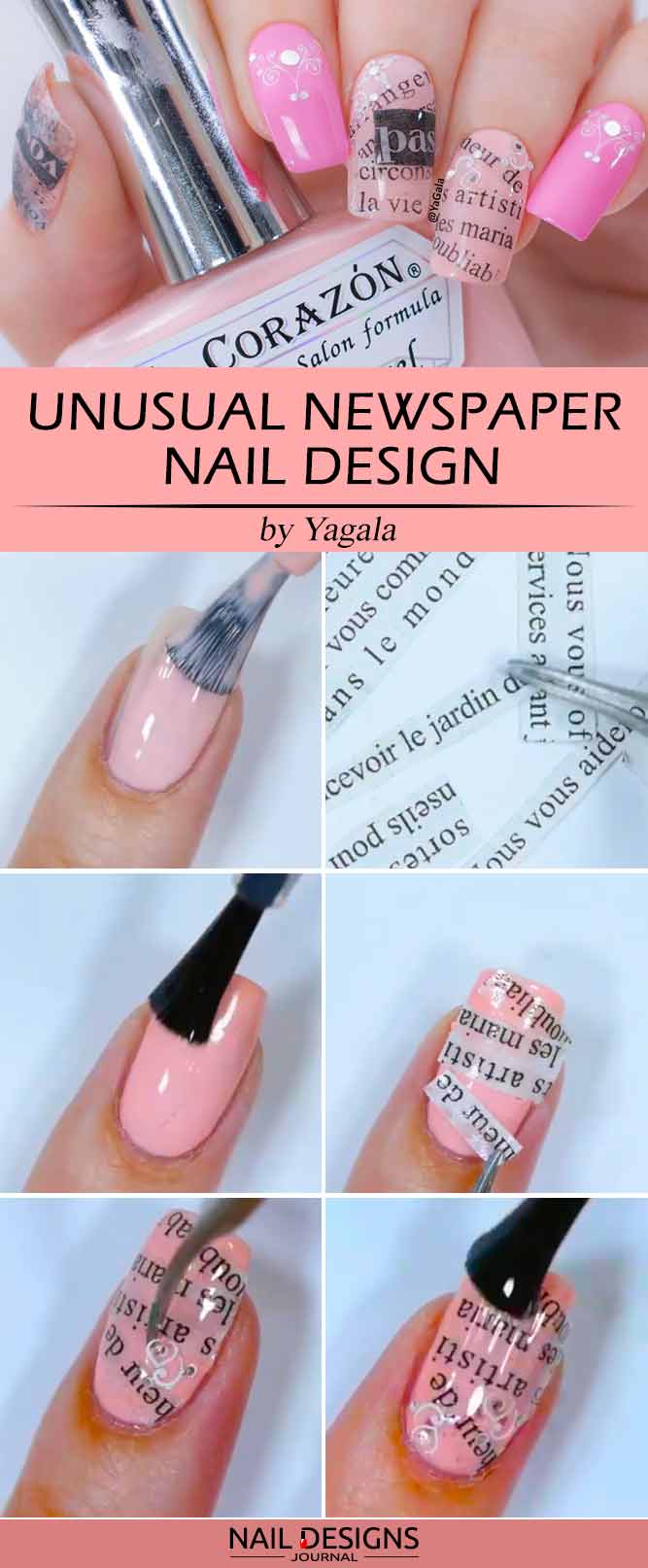 Unusual Newspaper Nail Design