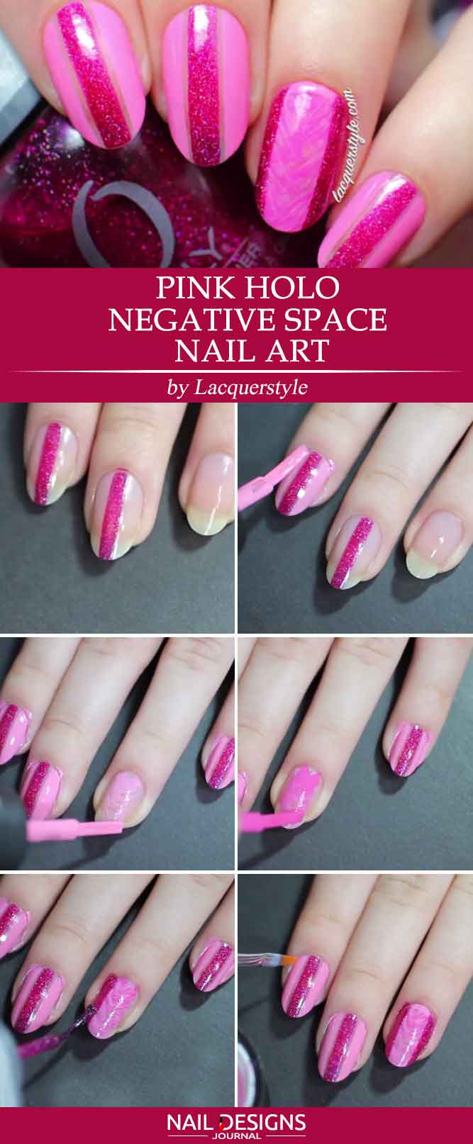 Pink Holo Negative Space Nail Art