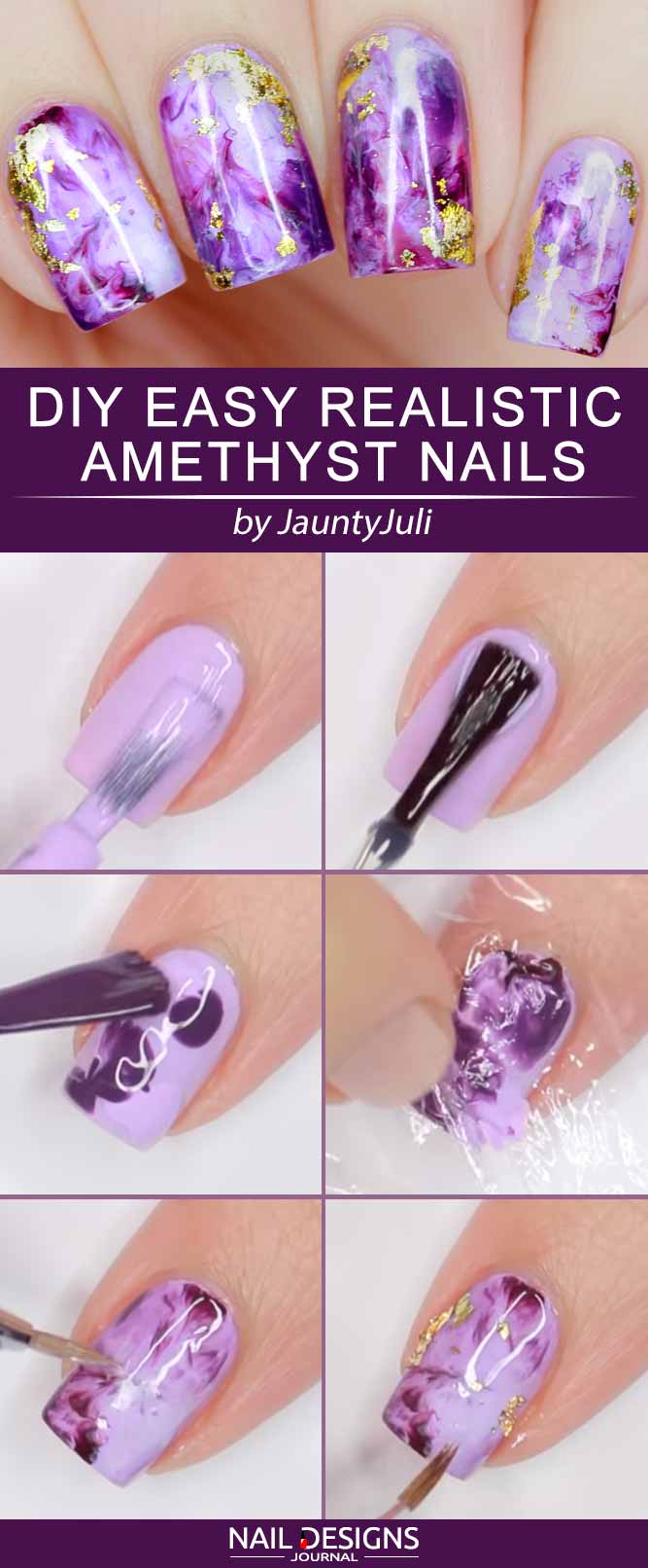 DIY Easy Realistic Amethyst Nails #amethystnails #marblenails #purplenails #foilnails #squarenails