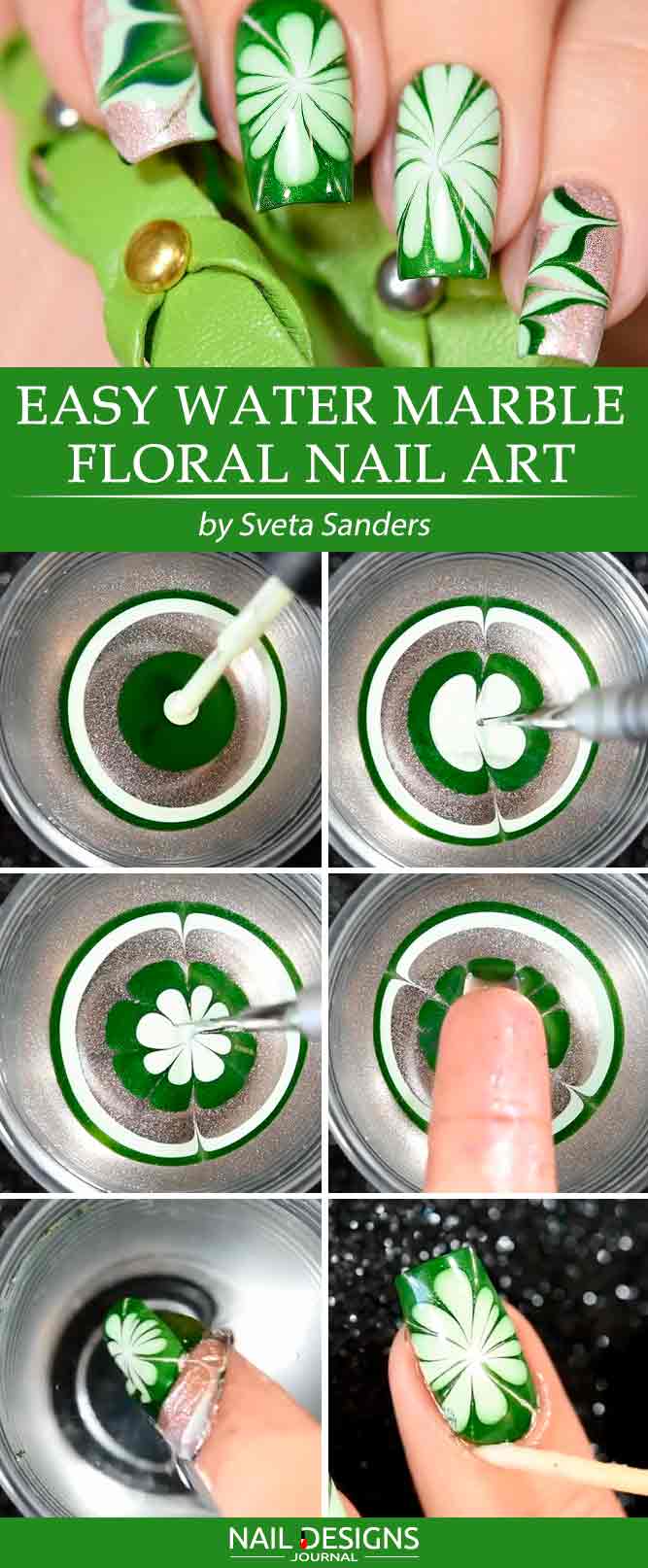 Easy Water Marble Floral Nail Art