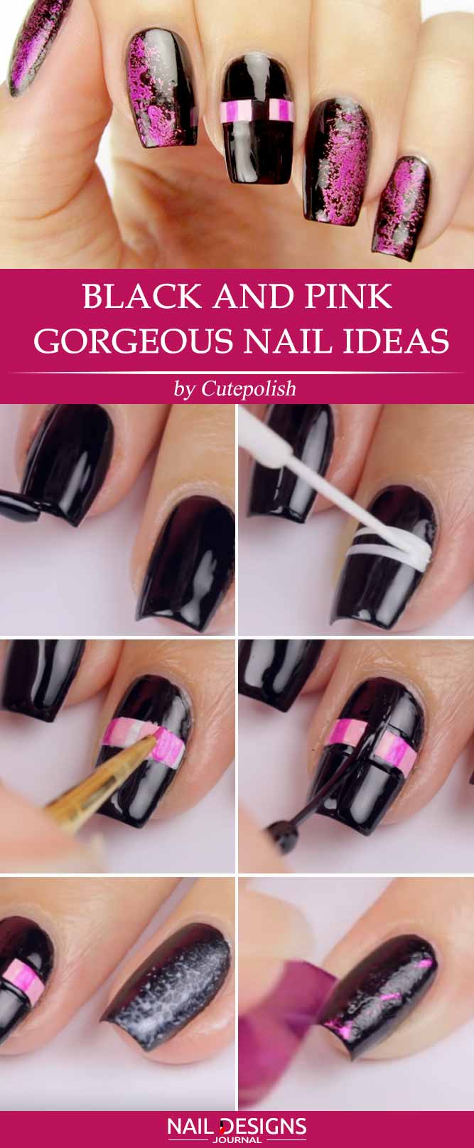 black and pink nails | Fancy nails, Pink black nails, Pink nails