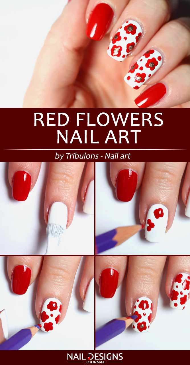 Red Flowers Nail Art