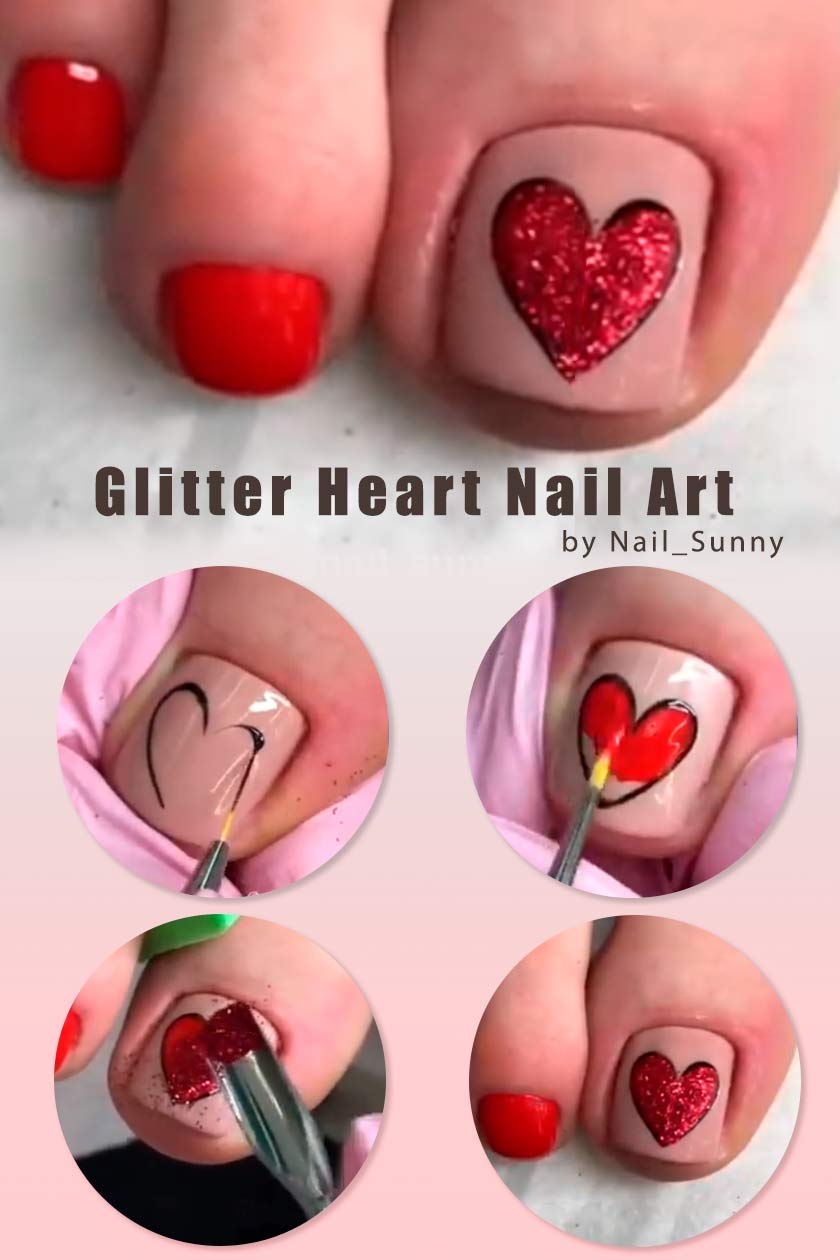 Glitter Heart Nail Art #glitternails #nailtutorial