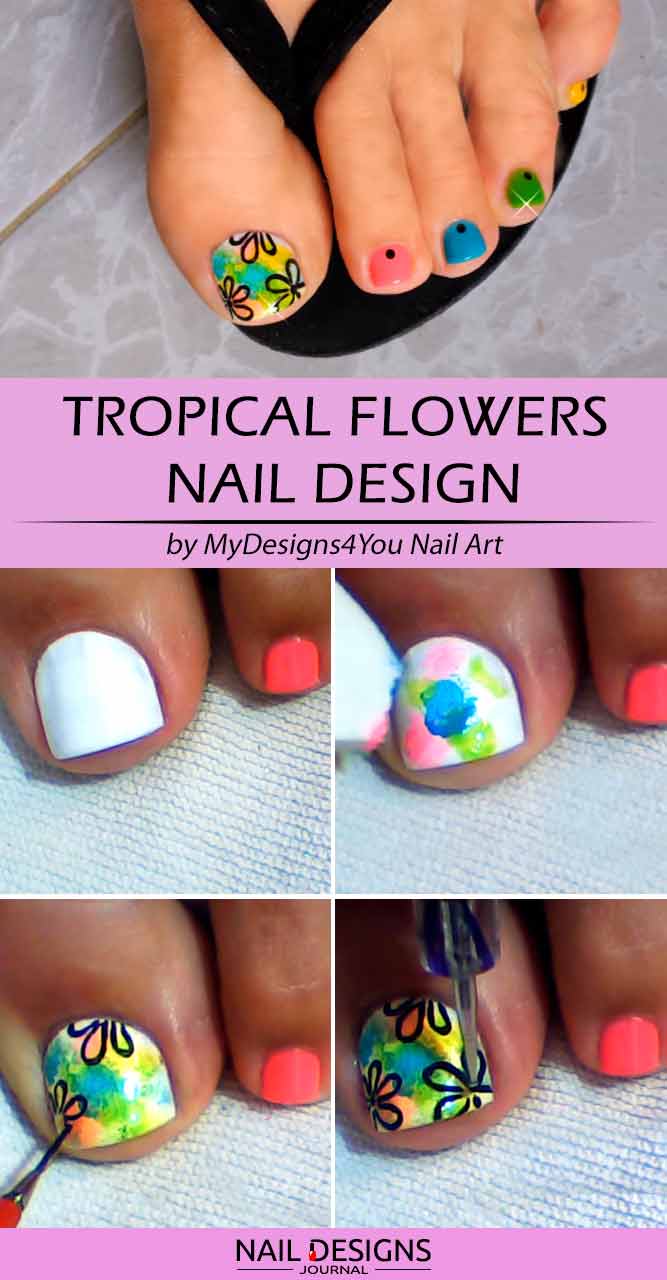 Summer Tropical Flowers Toe Design