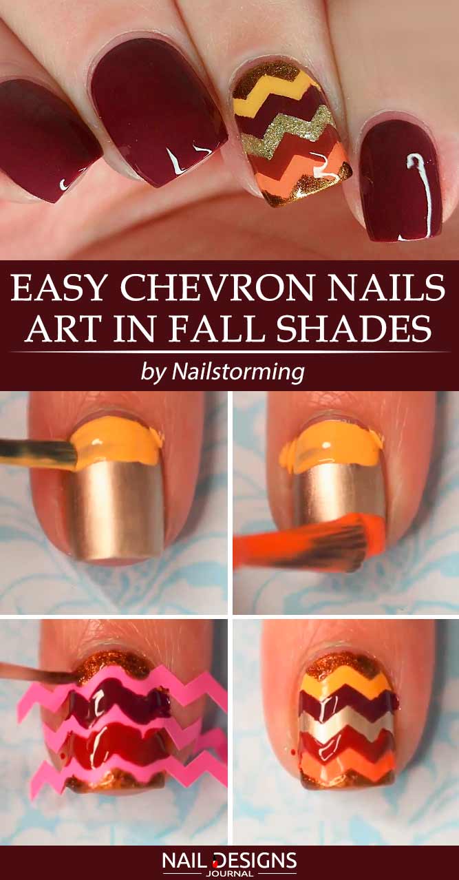 Easy Chevron Nail Art In Fall Shades #chevronnails #fallnailart
