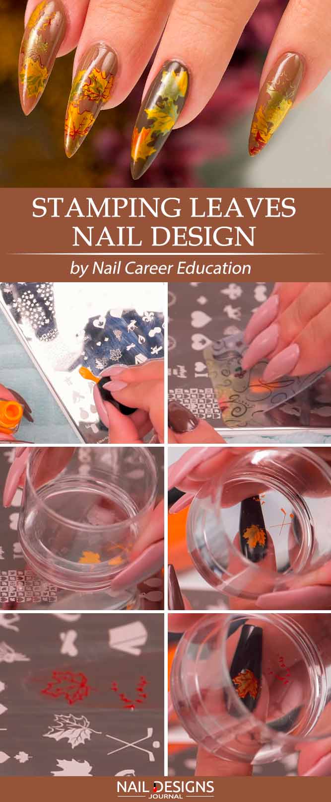 Stamping Leaves Nail Design #stampingnails #fallnailart