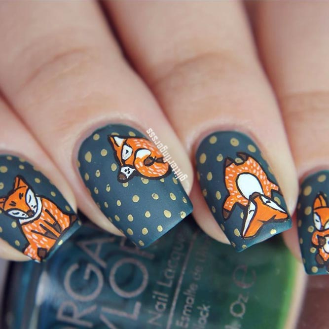 Funny Foxy Design For Square Nails