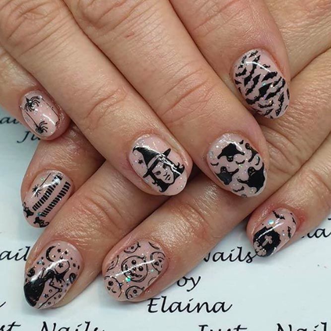 Classic Halloween Nail Art With Witches