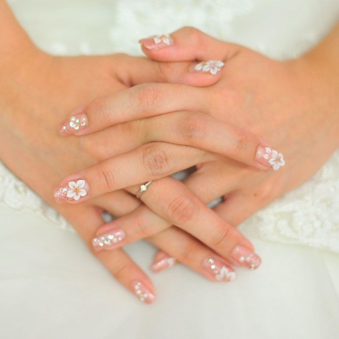 Wedding Love Nails with Flowers