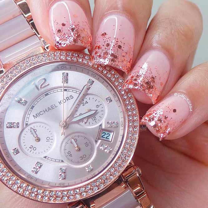 French Mani And Pink And Gold Nails