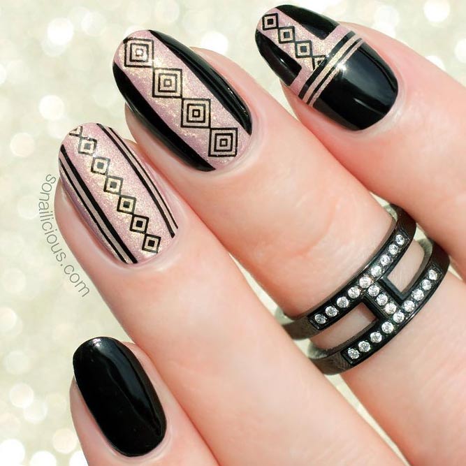 Black and Rose Gold Tribal Art