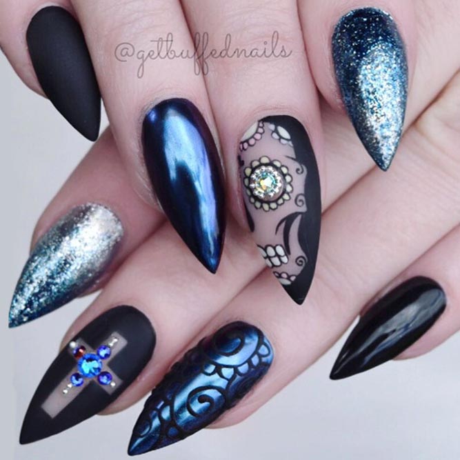 Black Stiletto Nails with Blue picture 1