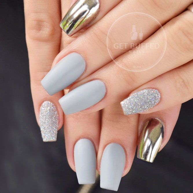 Grey And Chrome Pigment Nails