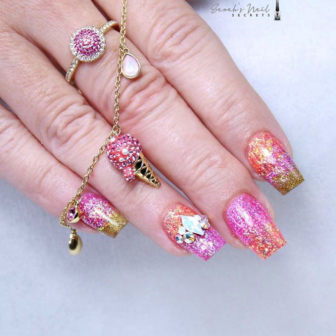 Sparkly Colorful Manicure With Stones Accent