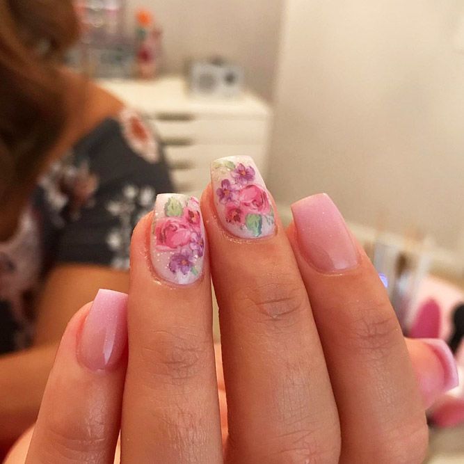 Light Pink Ombre With Roses Flowers