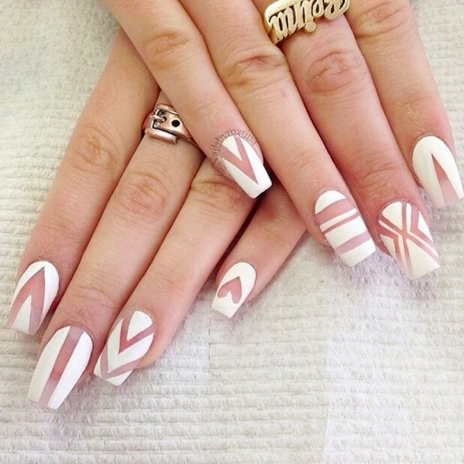 White Shaded Geometric Manicure