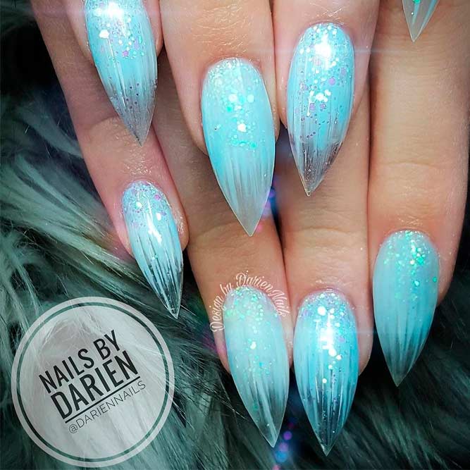 Pastel Blue Light Blue Acrylic Nails With Glitter Nail And Manicure Trends