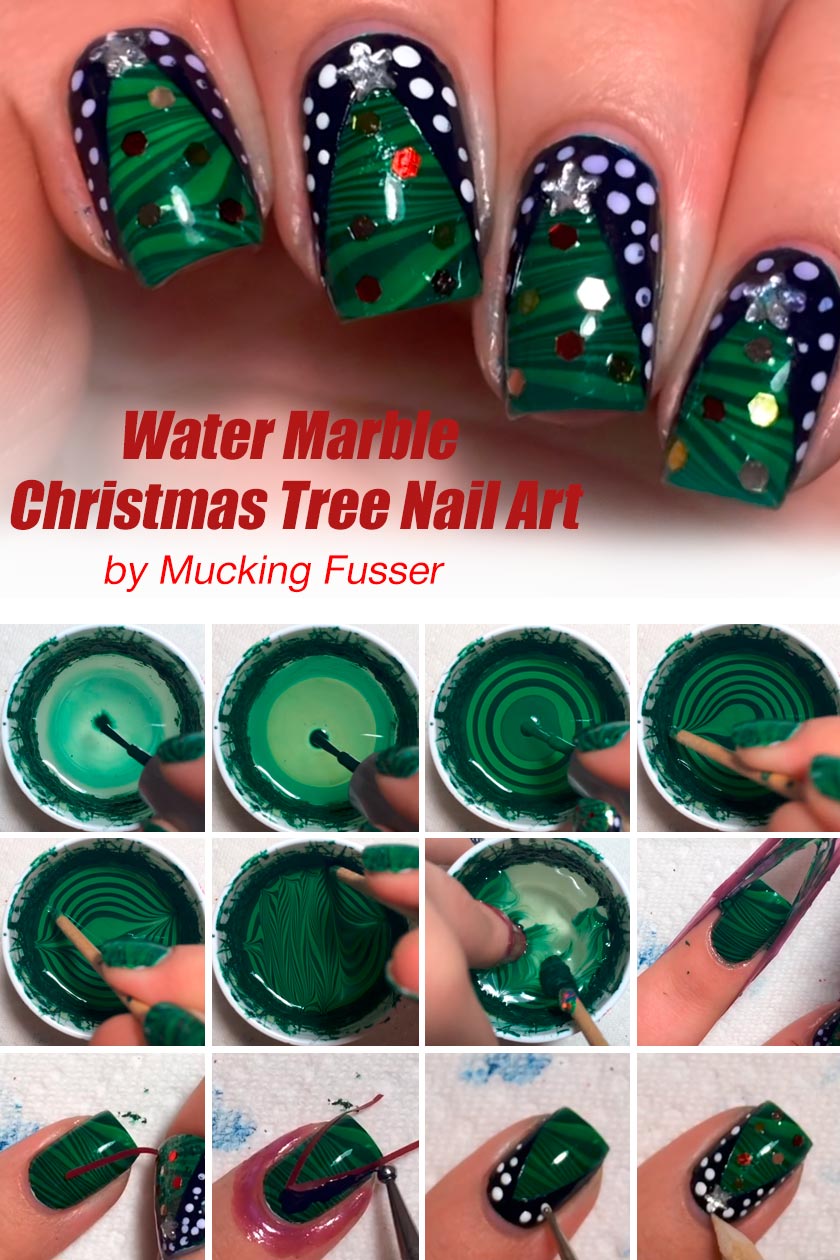 Water Marble Christmas Tree #winternails #nailarttutorial