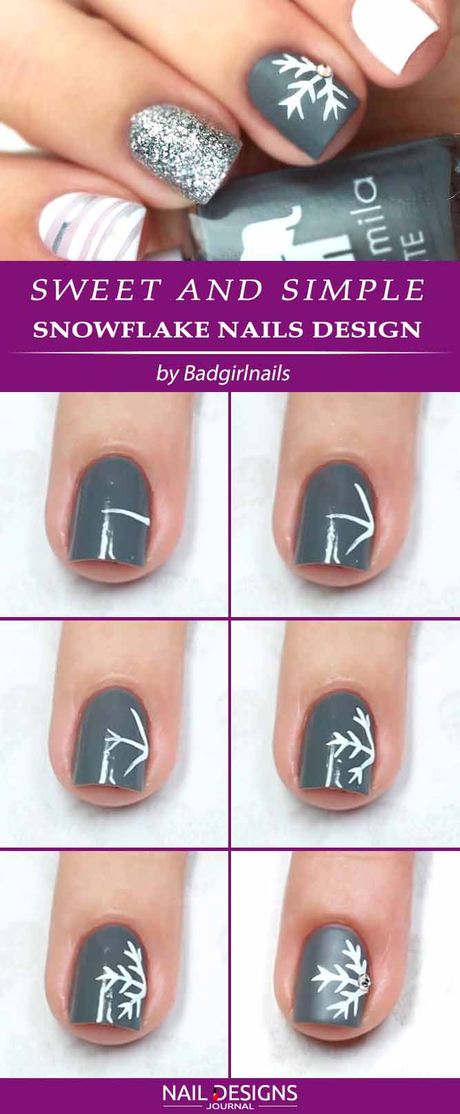 Sweet And Simple Snowflake Nails Design