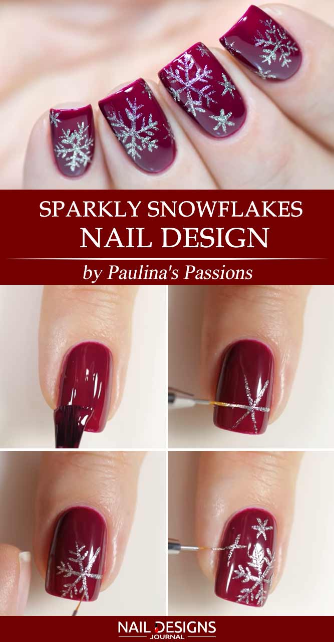 Sparkly Glitter Snowflakes Nails Design
