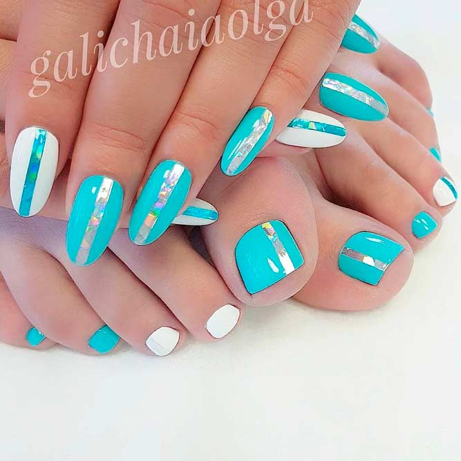 Bright Blue Nails #foilnails #bluenails