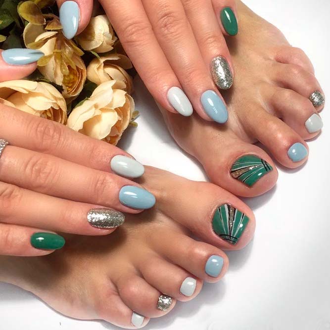 Pale Nails With Glitter Accents #glitternails #palenails