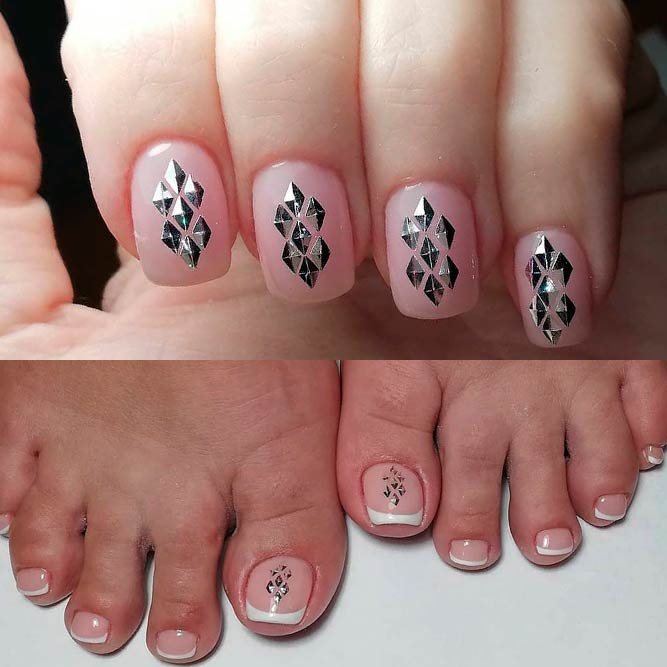 Silver Studs Nails Art #studsnails #negativespacenails