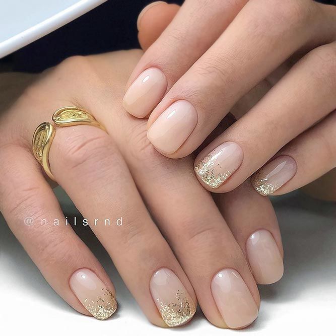 Natural Nails With Gold Glitter Accents