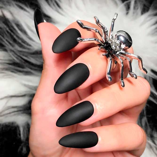 Pure Matte Black Almond Nails #almondnails #purenails