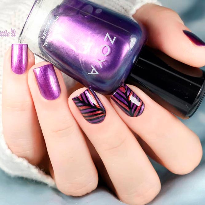 Purple Nails With Geometric Pattern picture 1