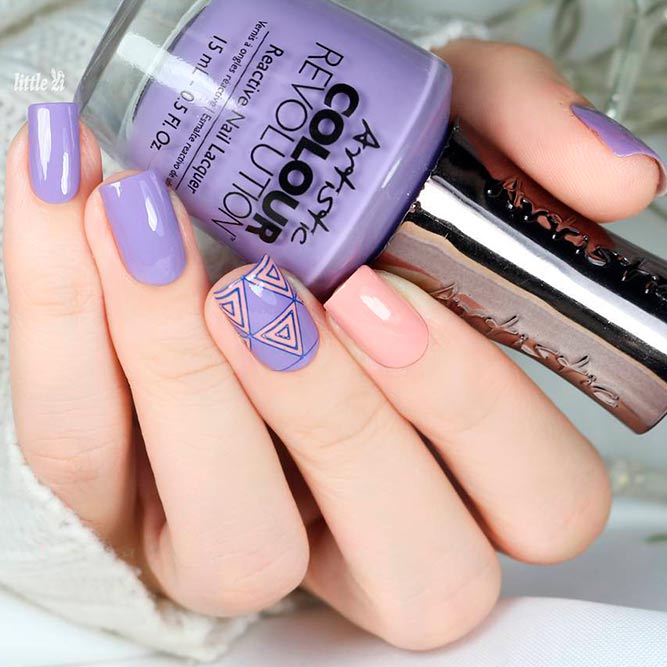 Purple Nails With Geometric Pattern picture 2
